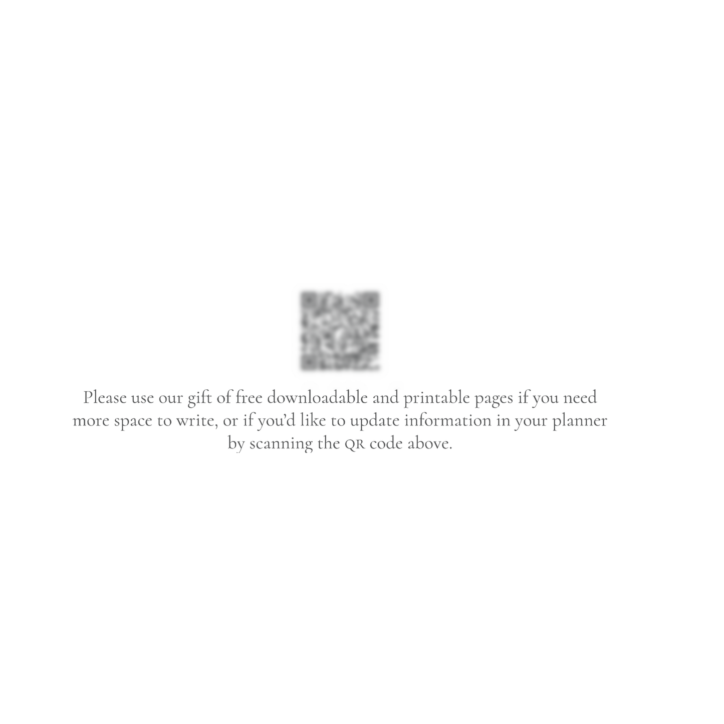 Gracious Goodbye planner page with a QR code linking to free downloadable and printable planning pages.